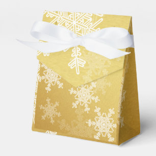 Golden White Snowflakes Minimalist Christmas Favor Box