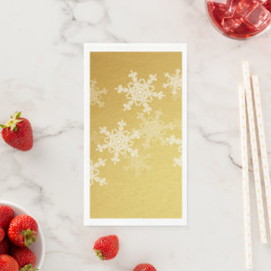 Golden White Snowflakes Minimalist Christmas Napkin