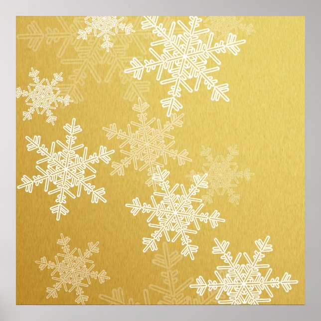 Golden White Snowflakes Minimalist Christmas Poster (Front)
