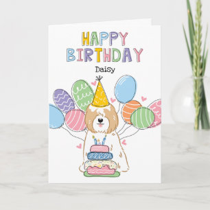 Golden White Tibetan Terrier Dog Birthday Party Card