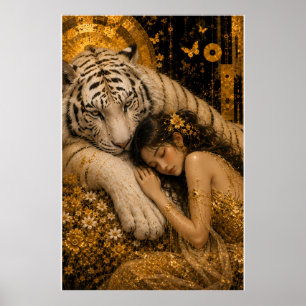 Golden White Tiger Eternal Guardian Fantasy Art Poster