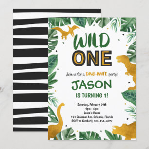 Golden Wild One Dinosaur Invitation