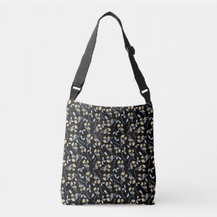 Golden Wildflower on Black Crossbody Bag