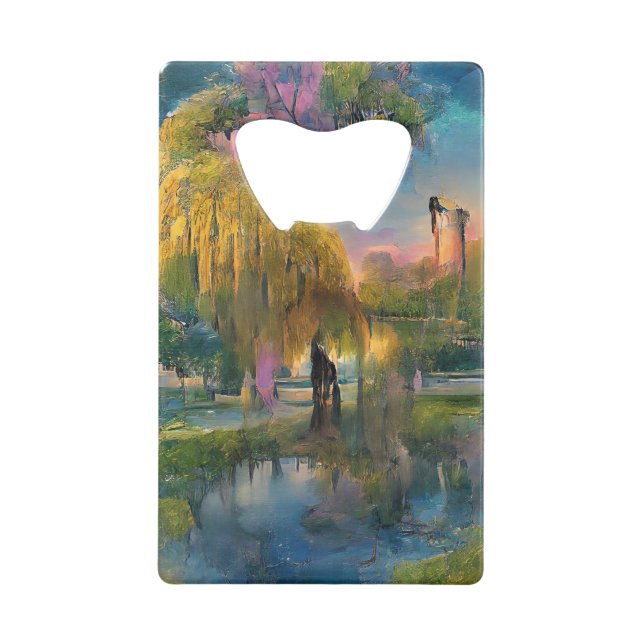 Golden Willow tree at sunset by the pond    Credit Card Bottle Opener (Front)