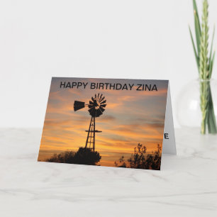 Golden Windmill Silhouette Birthday Card