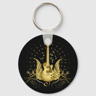 Golden Winged Guitar Keychain