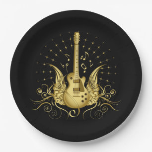Golden Winged Guitar Paper Plate