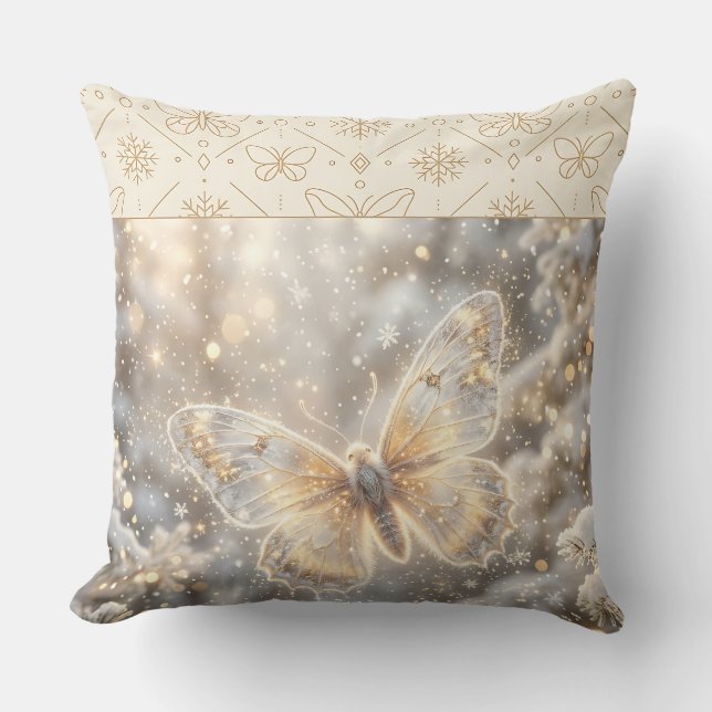 Golden Winter Butterfly Throw Pillow (Front)