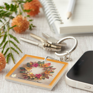 "Golden Winter Flowers" Keychain