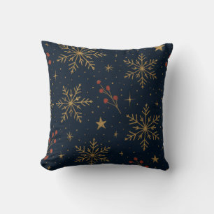 Golden Winter Glow Pattern Holiday Throw Pillow