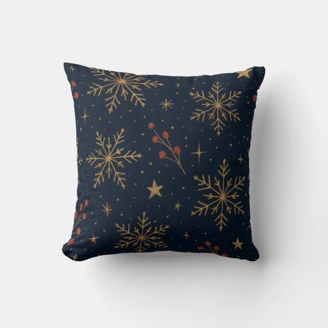 Golden Winter Glow Pattern | Holiday Throw Pillow (Front)