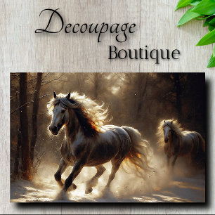 Golden Winter Stallions Decoupage  Tissue Paper