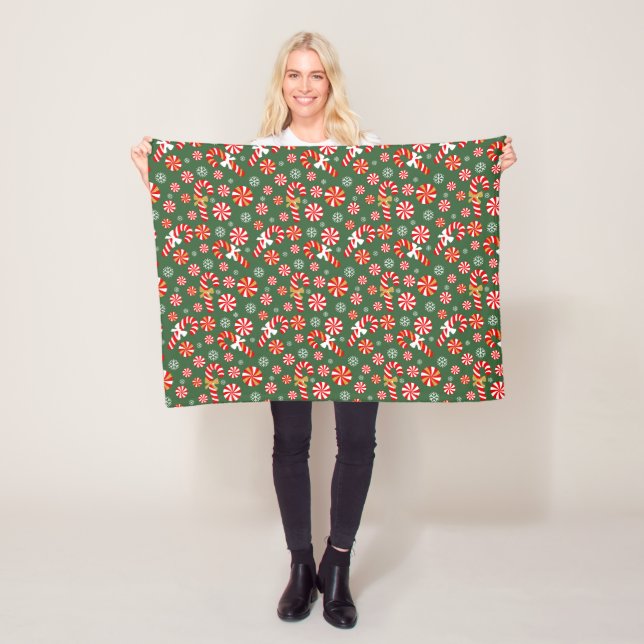 Golden Winter Sweet Snowfall Candy Cane Fleece Blanket (In Situ)