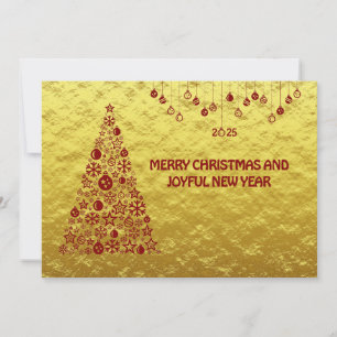 Golden wish card New Year with tree & balls