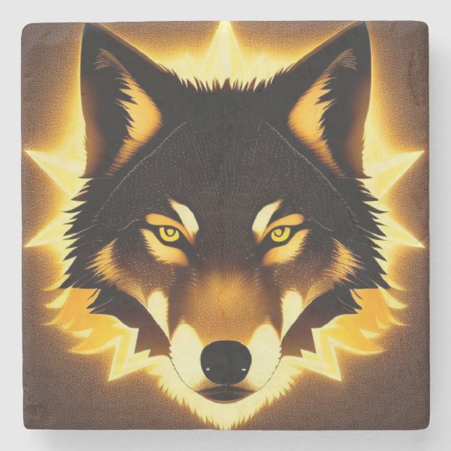 🐺 Golden Wolf Face For Decor 🐺 Stone Coaster (Front)