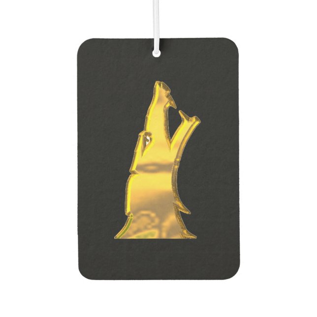 Golden Wolf Head black car air freshener (Front)
