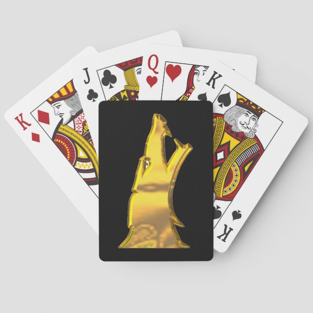 Golden Wolf Head black Poker playing cards (Back)