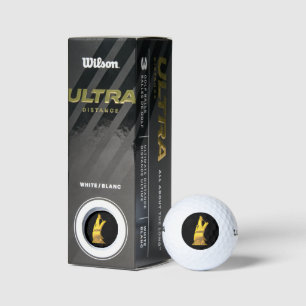 Golden Wolf Head black Wilson Ultra golf balls 3pk