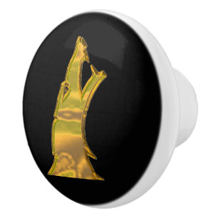 Golden Wolf Head bouton en céramique noire