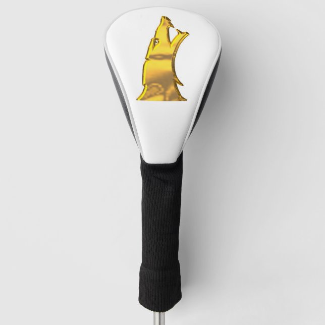 Golden Wolf Head golf club driver cover (Front)