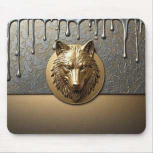 Golden Wolf Head With Dripping Metal 🐺 Mouse Pad