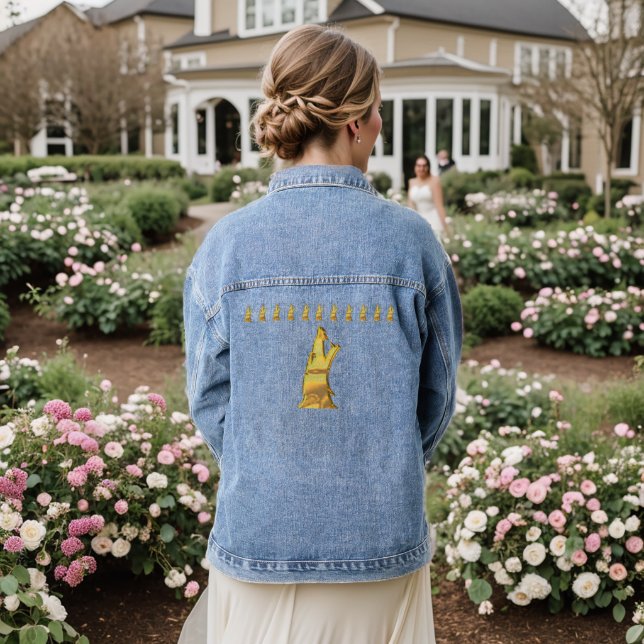 Golden Wolf Head women denim jacket (Wedding Back)