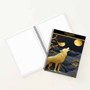 Golden wolf howls at the moon notebook
