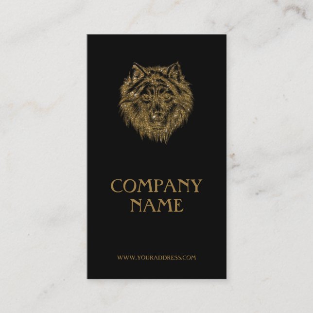 Golden Wolf Portrait Luxueux Carte de visite noir (Devant)