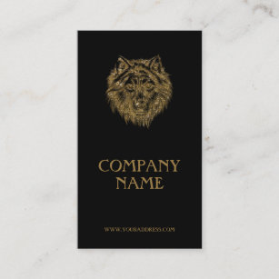 Golden Wolf Portrait Luxurious Black Business Card