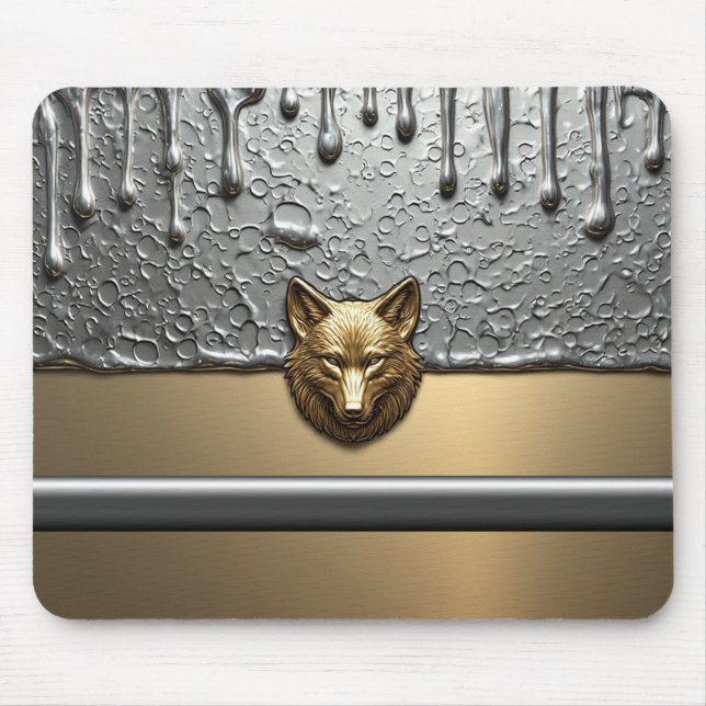 Golden Wolf Relief With Metal Drip Effect 🐺 Mouse Pad (Front)