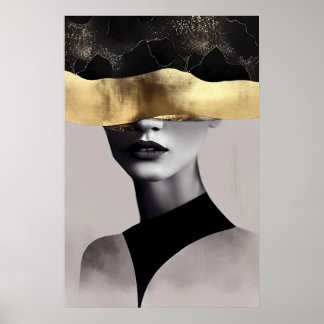 Golden Woman with Black Band: Modern Art Poster