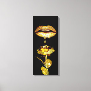 Golden womans Lips Dripping Liquid Gold Art  Canvas Print