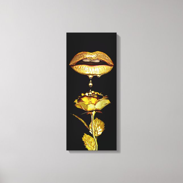 Golden womans Lips Dripping Liquid Gold Art  Canvas Print (Front)