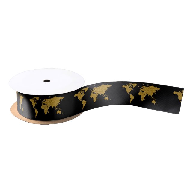 golden world map satin ribbon (Spool)
