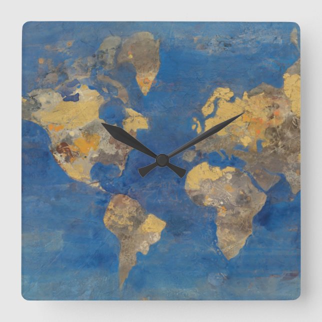 Golden World Square Wall Clock (Front)