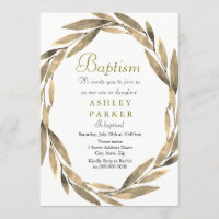 Golden Wreath Gold Leaf Garçon fille Invitation Ba