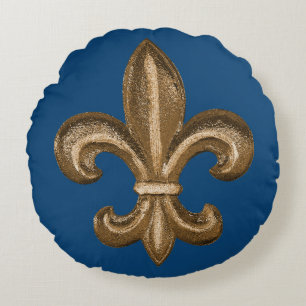 Golden Wrought Iron Fleur-de-Lis Custom Round Pillow