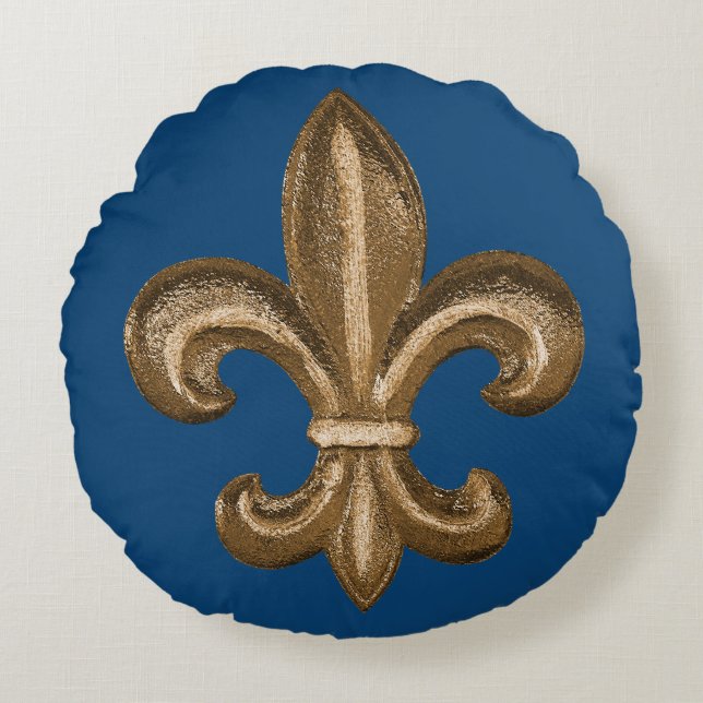 Golden Wrought Iron Fleur-de-Lis Custom Round Pillow (Front)