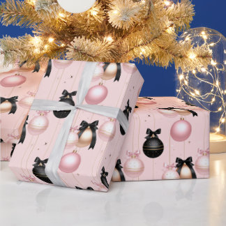 Golden Xmas ornament gift for her pink charismas Wrapping Paper
