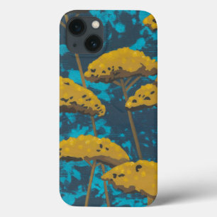 Golden Yarrow Garden with Blue Background iPhone 13 Case