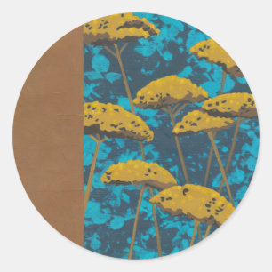 Golden Yarrow Garden with Blue Background Classic Round Sticker