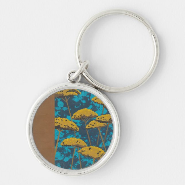 Golden Yarrow Garden with Blue Background Keychain (Front)