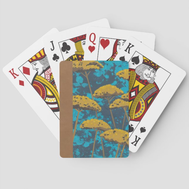 Golden Yarrow Garden with Blue Background Playing Cards (Back)