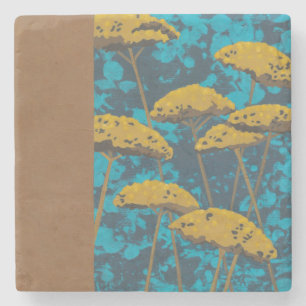 Golden Yarrow Garden with Blue Background Stone Coaster