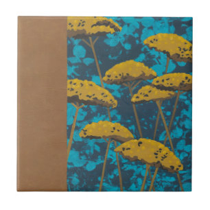 Golden Yarrow Garden with Blue Background Tile