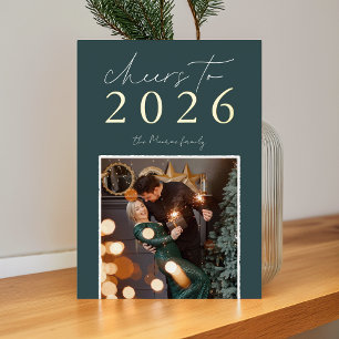 Golden Year Cheers to the New Year Photo Foil Holiday Card