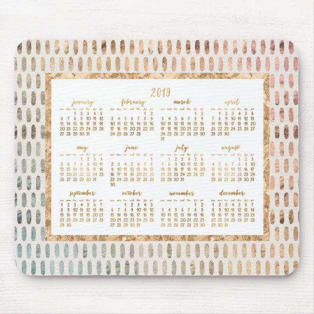 Golden Yearly 2019 Calendar Mouse Pads Light (Front)