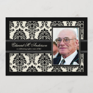 Golden Years Damask Birthday Party Invite (black)