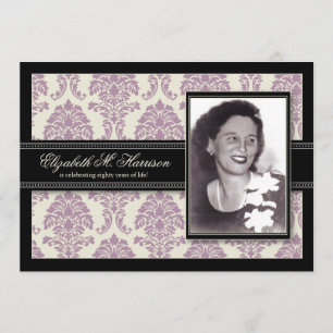 Golden Years Damask Birthday Party Invite (lilac)
