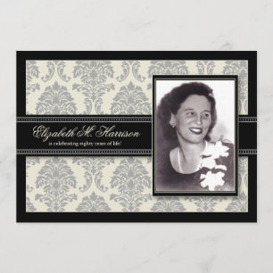 Golden Years Damask Birthday Party Invite (silver)